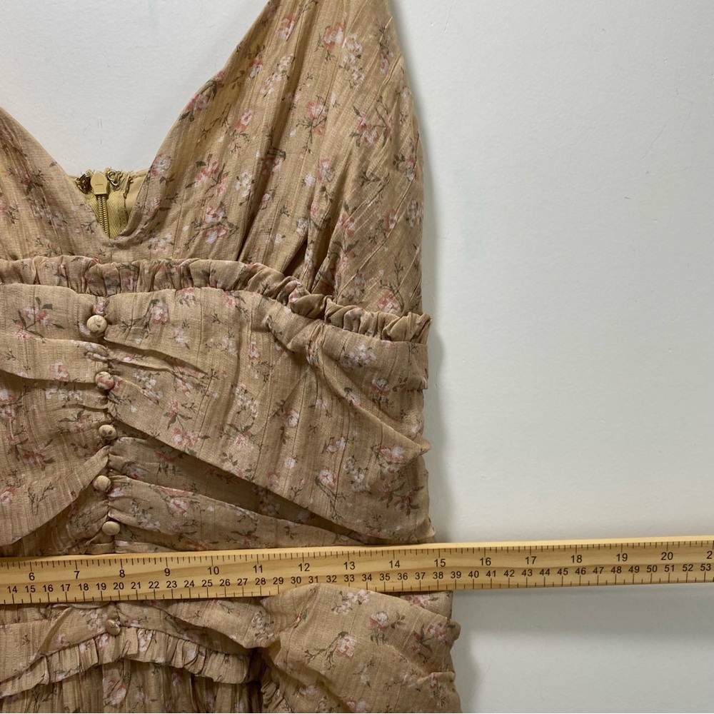 Storia Cottagecore Dainty Midi‎ Floral Boho Strappy Tiered Midi Dress L Tan New - Picture 6 of 8